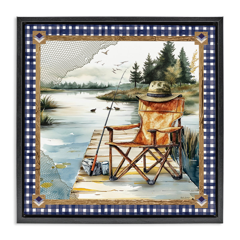 Chaise de pêche sur cadre flottant, par Nicole DeCamp, H 18 po x l 18 po, Cadre flottant noir de jais