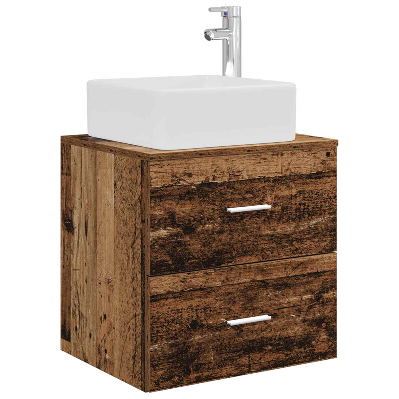 Single Bathroom Vanity with Ceramic Basin, Old Wood