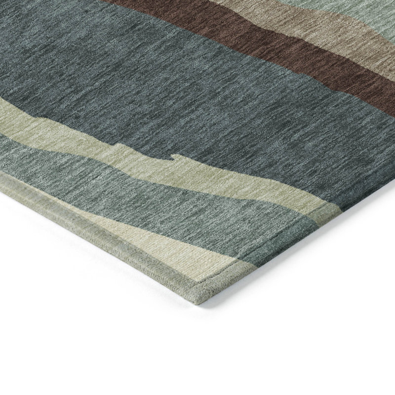 Sage Green 3' x 5' Machine Washable Synthetic Indoor/Outdoor Rug