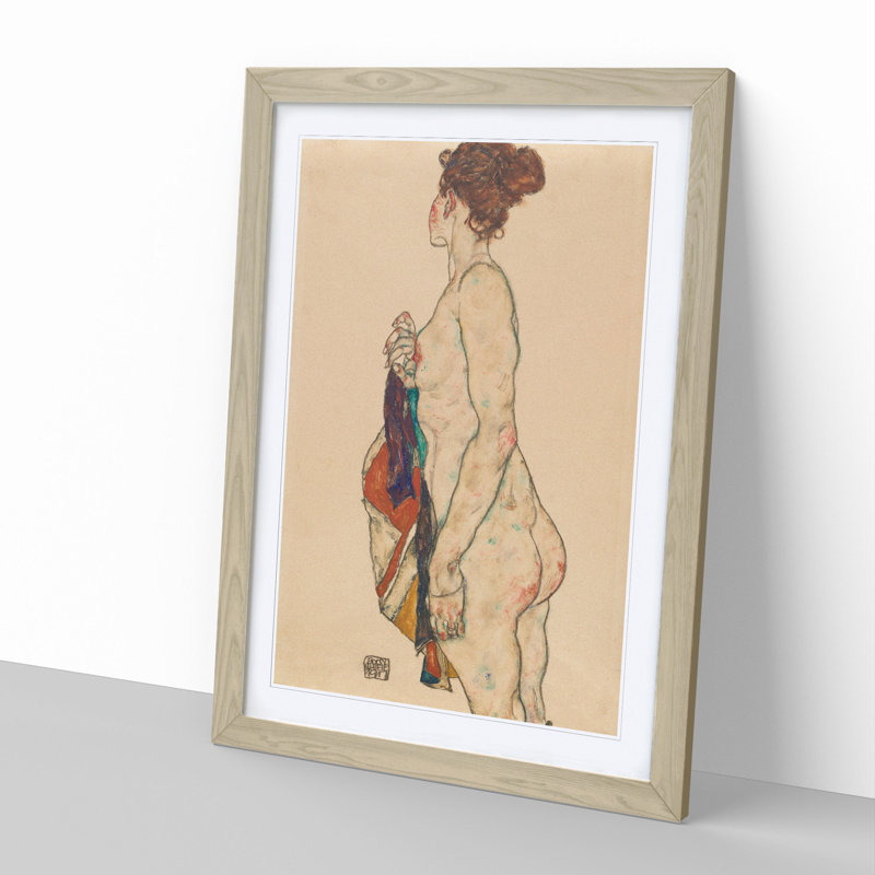 Nude Female Vol.1 by Egon Schiele - Picture Frame Painting, Oak Framed, 36cm H x 27cm W x 2cm D