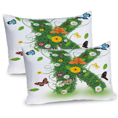 Ambesonne Letter K Pillow Sham 2 Pack Nature Inspired Image Green Multicolor -  pil-2_44836_36x20