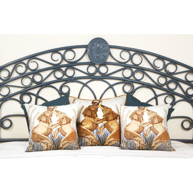 Ardmore 'Dancing Elephants' Velvet Pillow, Mist