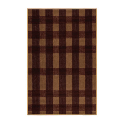 Machine Washable Checkered Brown Area Rug