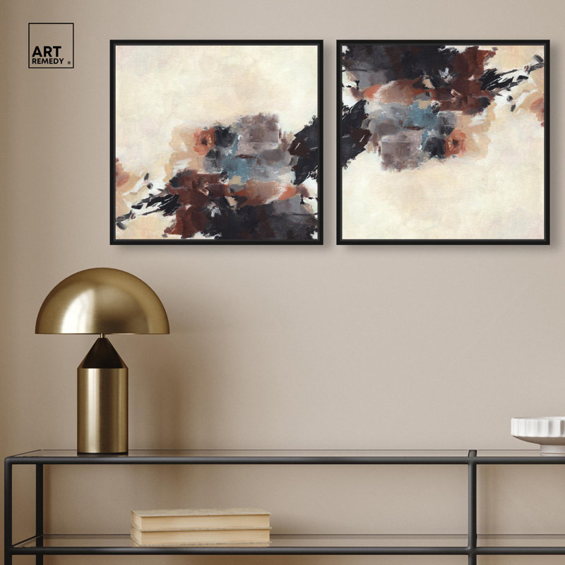 Safari Sun II Set Canvas Modern Boho by Art Remedy, Black Floater Framed, 13" H x 13" W