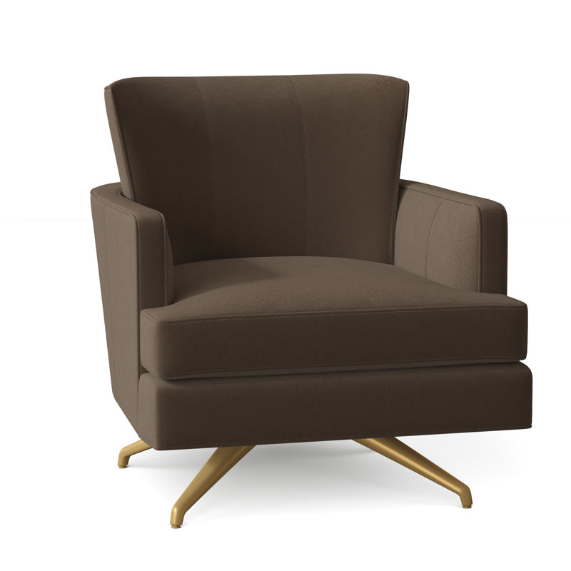 Kyle Swivel Armchair, Brushed Brass, 1181 Pearl Genuine Leather