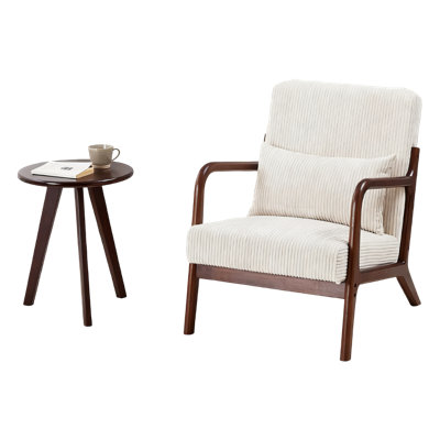 Ensemble de chaise d'appoint et de table basse de style Mid-Century moderne, de style vintage luxueux, de chaise de loisir (beige) et de table basse (couleur noyer), convenant aux salons et aux espaces détente de la chambre à coucher