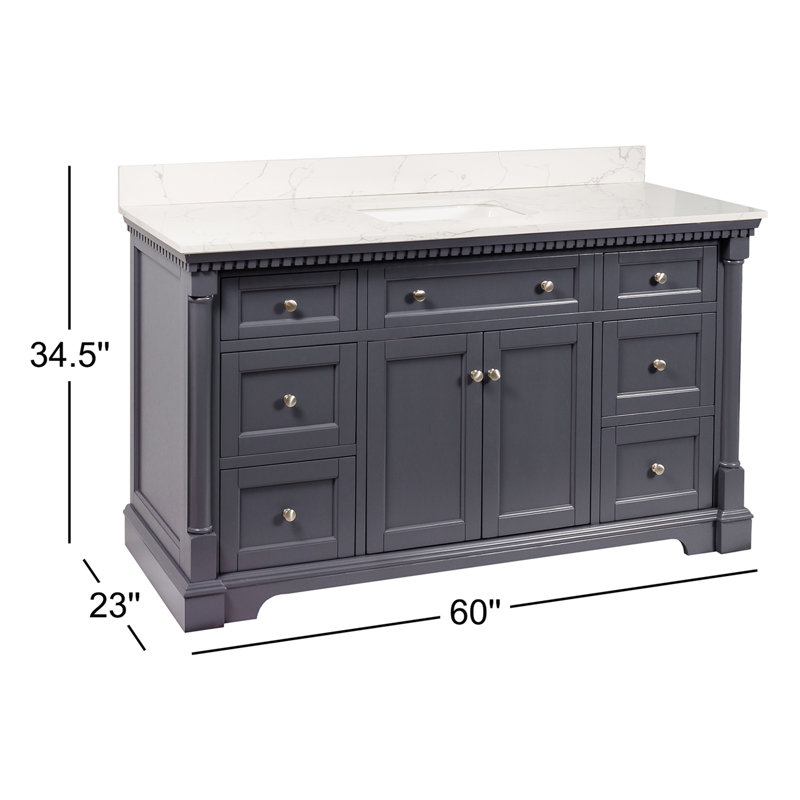 Fossen 60'' Single Bathroom Vanity with Top, Marine Gray, Carrara Marble