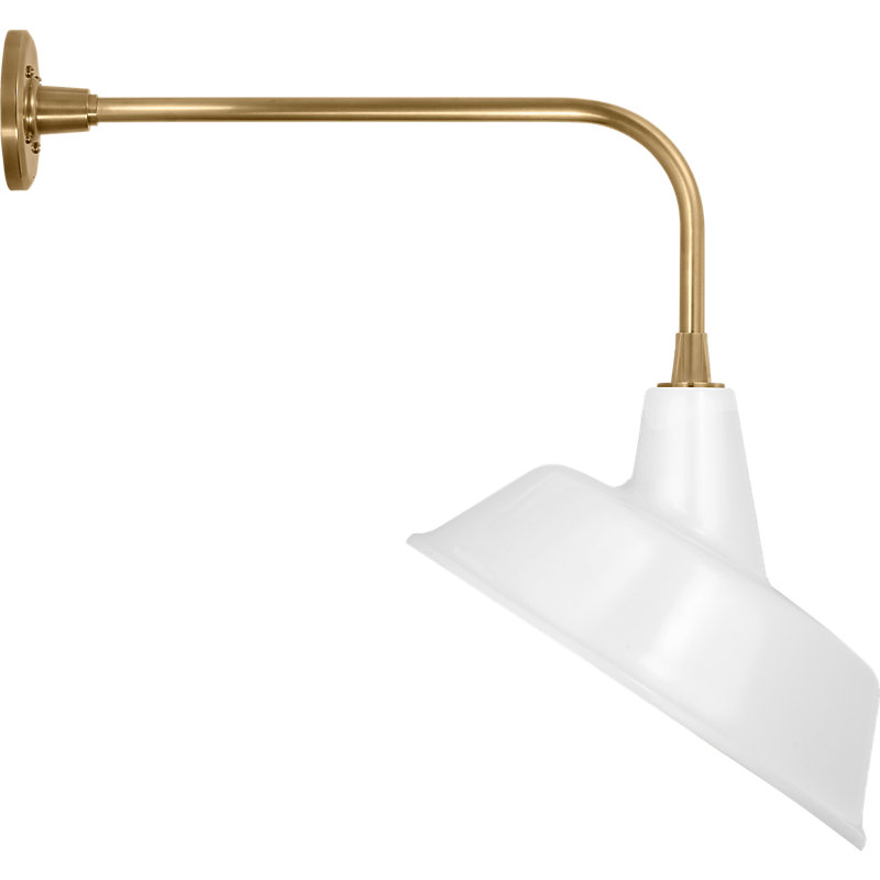 Thomas O'Brien 1 - Light Outdoor Barn Light, Hand-Rubbed Antique Brass, 23.5" H x 16" W x 25" D, White
