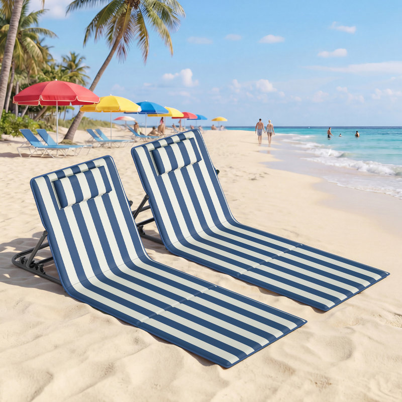 156cm Long Single Chaise, Blue/White