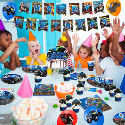 Monster Truck Party Supplies,82pcs Monster Truck Birthday Decorations & party tableware Set