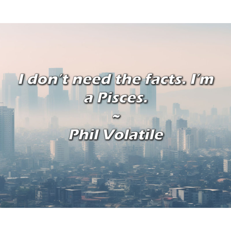 Phil Volatile Quote: I don’t need the facts. I’m a Pisces., 15" H x 18" W