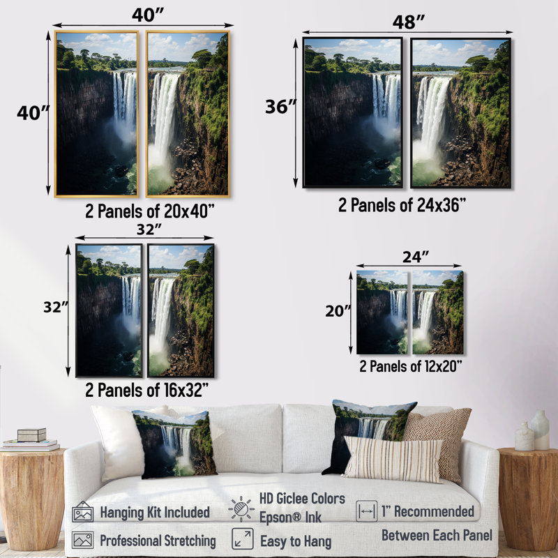 Afrique, chutes Victoria, art mural africain, paysages, 2 panneaux, 36" H x 48" W, Framed Print without Mat, Silver