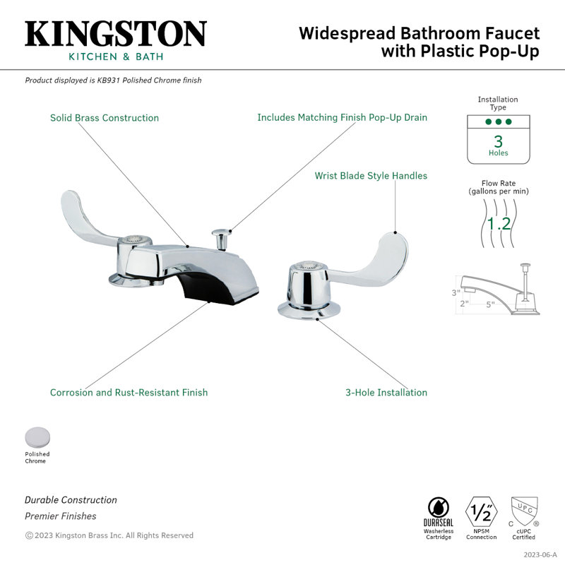 Vista Widespread Bathroom Faucet with Drain Assembly, With Retail Pop-up