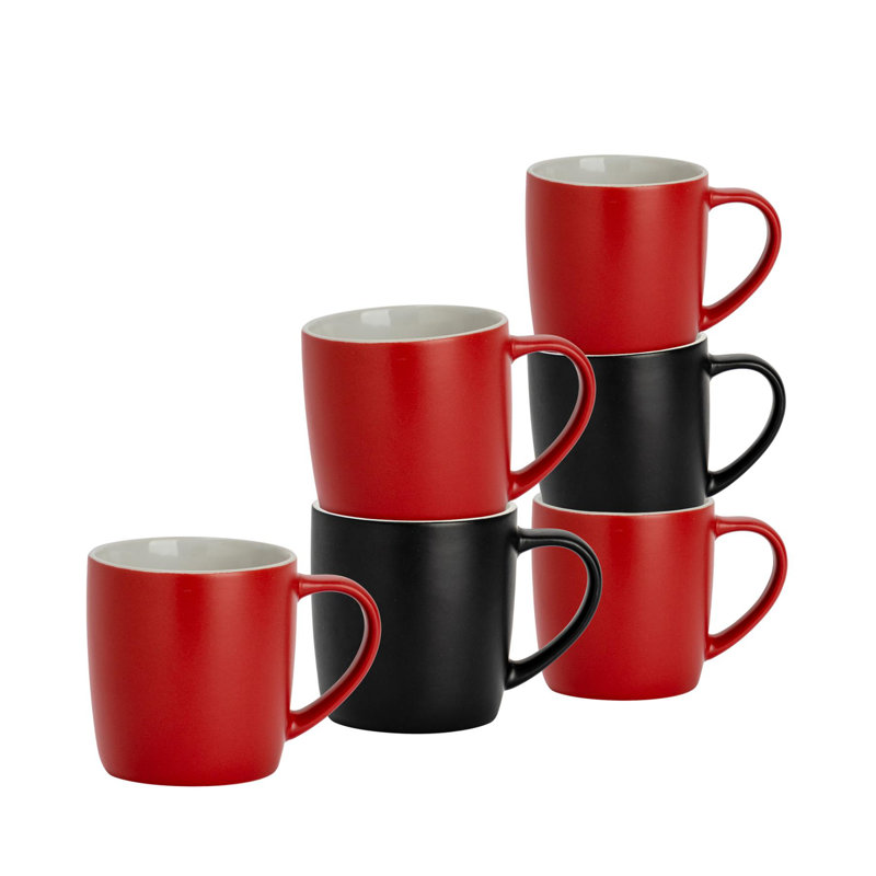 Argon Tableware - Matte Coloured Coffee Mugs, Black/Red