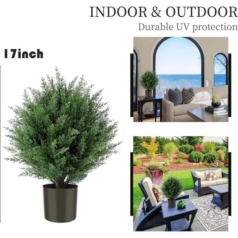 Arbre de cèdre artificiel en forme de topiaire en forme d'arbre de pin artificiel en forme de pin de 17 po résistant aux rayons UV pour les bureaux extérieurs et d'intérieur