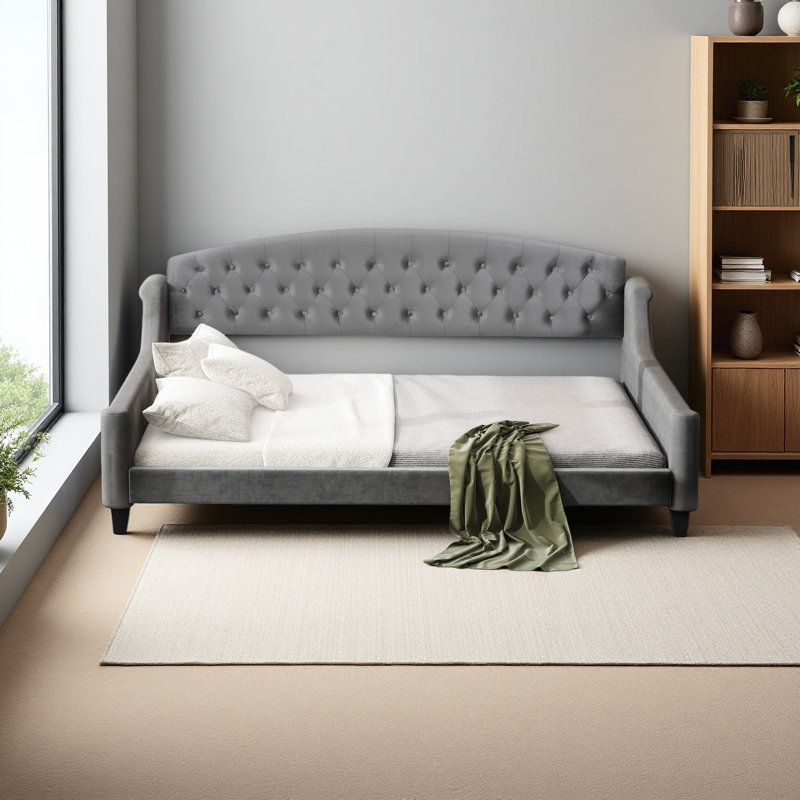 Modern Luxury Tufted Button Daybed, Full, Full/Double, Gray
