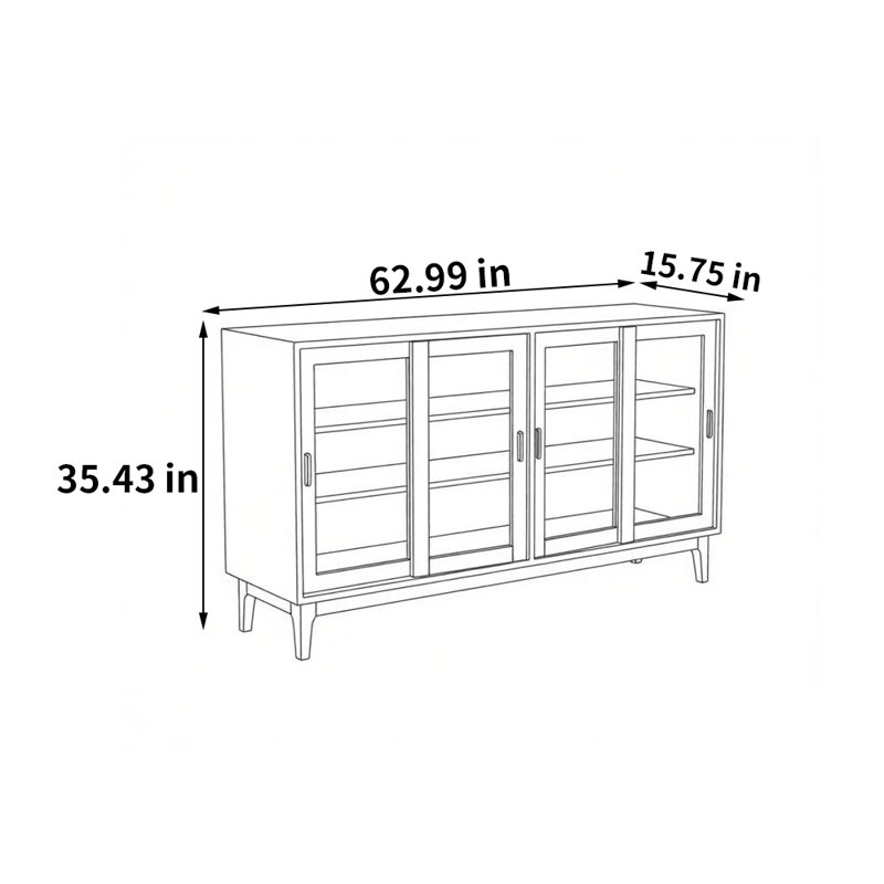 Buffet nordique minimaliste en verre, 35.43" H x 62.99" W x 15.75" D