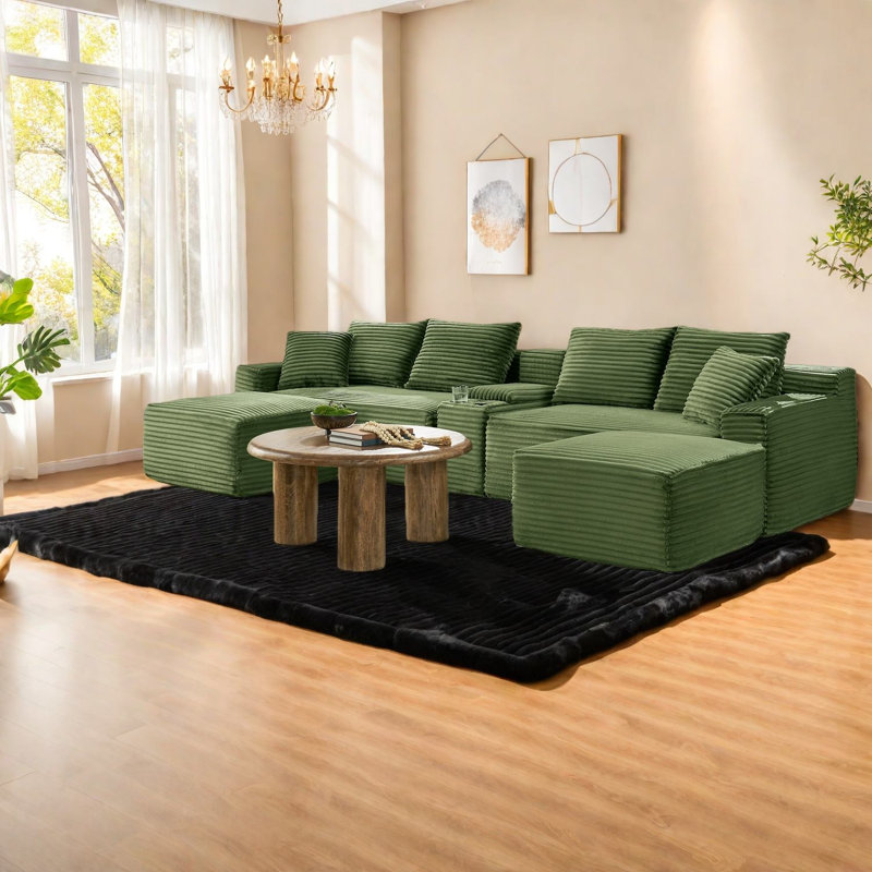 Modular Green Cloud Sectionals, Corduroy Comfort For Living Room
