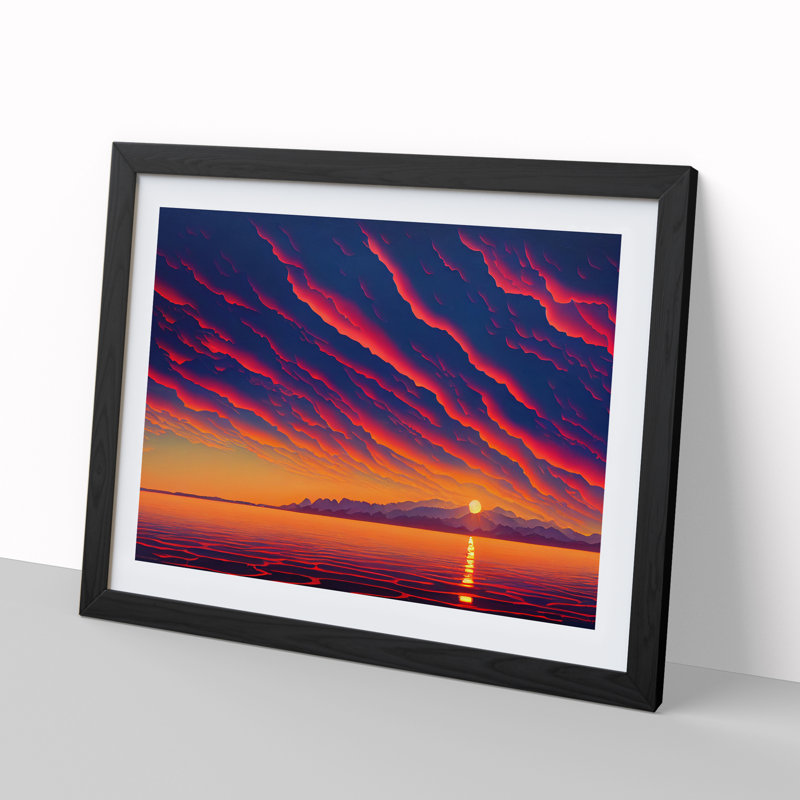 Contemporary Ocean Sunset - Framed Print, Black, 46cm H x 64cm W x 2cm D