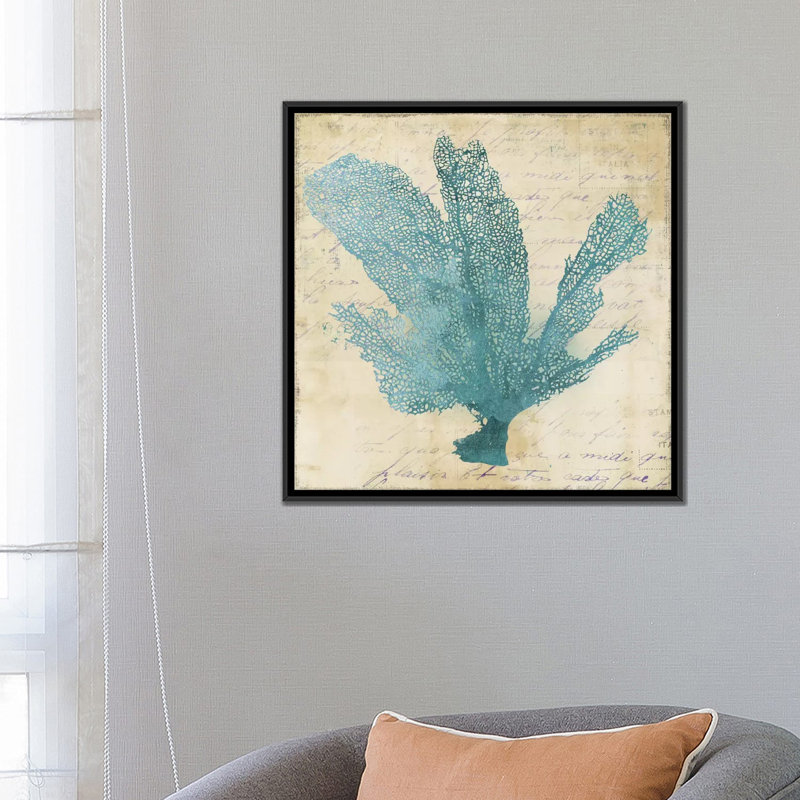 « blue corail i », impression sur toile, H 18 po x l 18 po x P 1,5 po, Toile avec cadre noir, Pas de tapis
