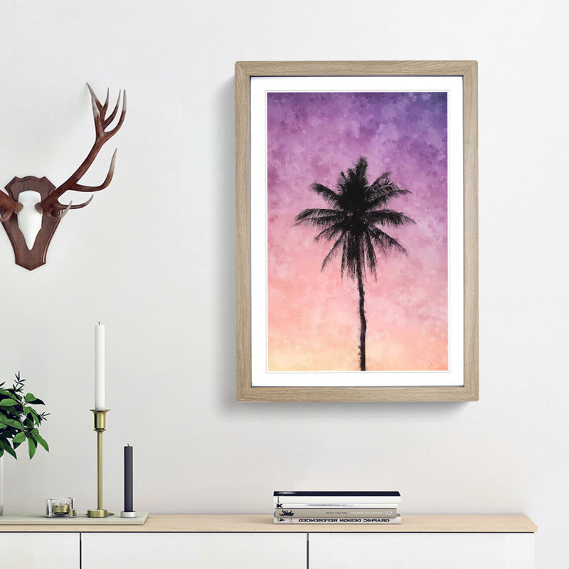 Summer Palm Tree - Framed Print, 87cm H x 62cm W x 2cm D, Oak Framed