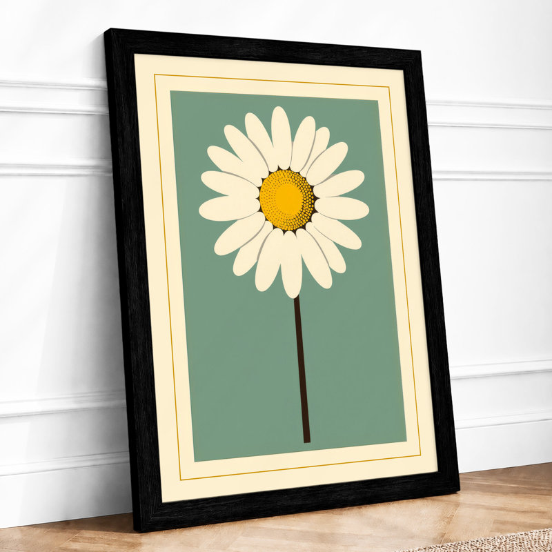 Single Daisy Botanical - Framed Print, A4 - 29.7 x 21.0 cm, Black