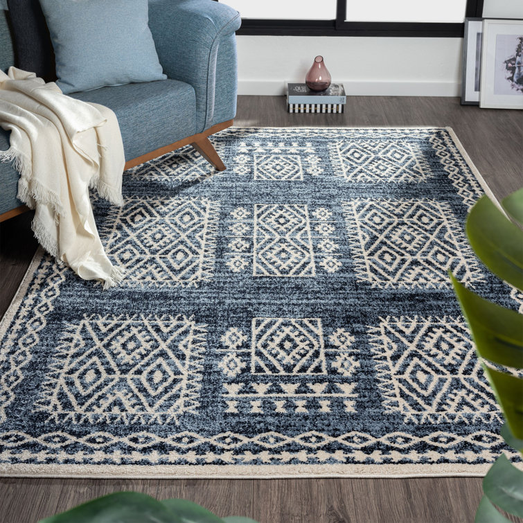 Rectangle Abstract Power Loom Polypropylene Area Rug in Blue