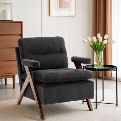 Mid Century Upholstered Arm Accent Chair with Solid Wood Legs