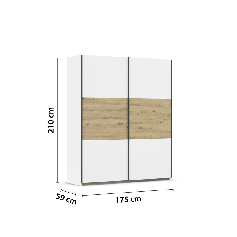 Neo 2 Door Manufactured Wood Wardrobe, 210cm H x 175cm W x 59cm D, Basic, Alpine white/Artisan oak