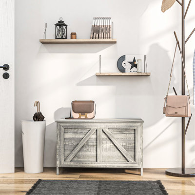 30" Style Storage Box With Plentiful Space - Gray Wood Grain For Bedroom, Living Space, Entryway Hinge And Lift Top Room,