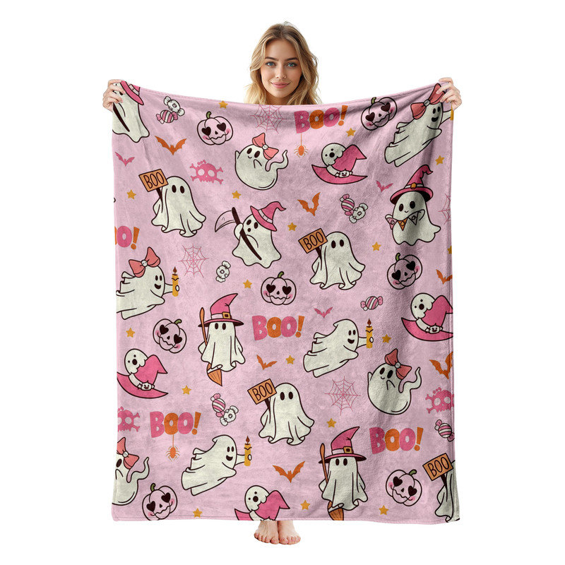 Jeté en flanelle JYK Halloween, Kawaii Ghost Pattern