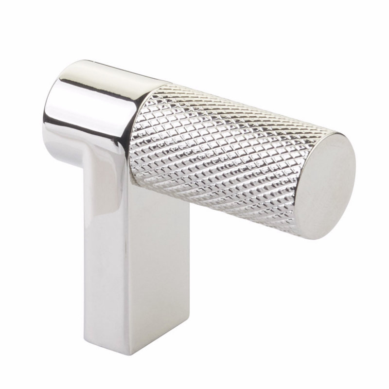 Emtek Select Cabinet Finger Pull 1-1/2in, Rectangular Stem & Knurled Pull, Satin Nickel, Polished Nickel