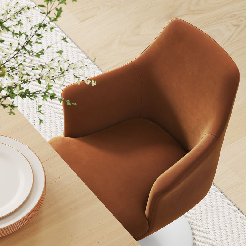 Lippa Performance Velvet Swivel Dining Armchair, White, Velvet Rust