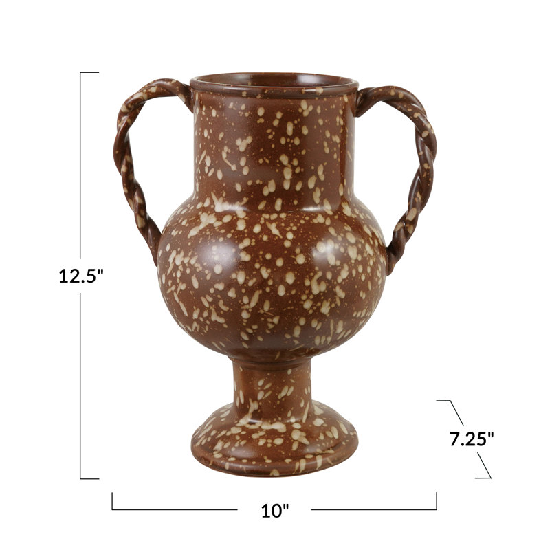 Brown Speckled Stoneware Urn with Reactive Glaze