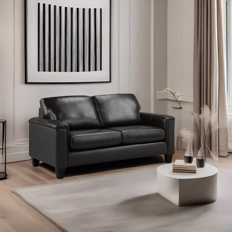 Ensemble de salon en cuir véritable 2 pièces Deboer, Cuir synthétique noir
