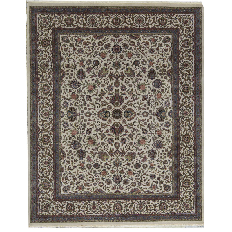 Tapis crème et crème noué à la main de haute qualité