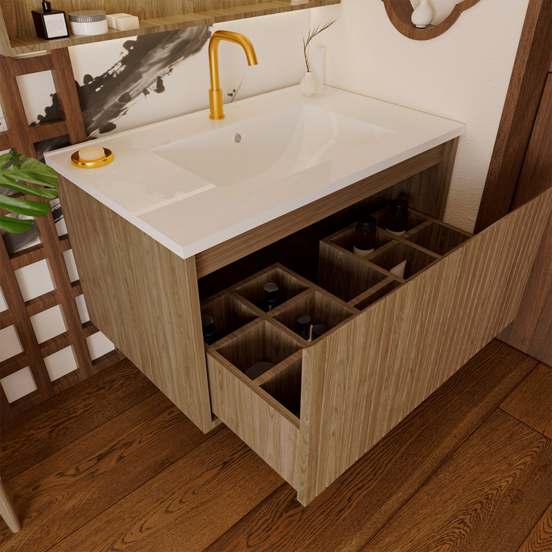Armoire de meuble-lavabo 30 po sans lavabo en céramique, Brun, Brun