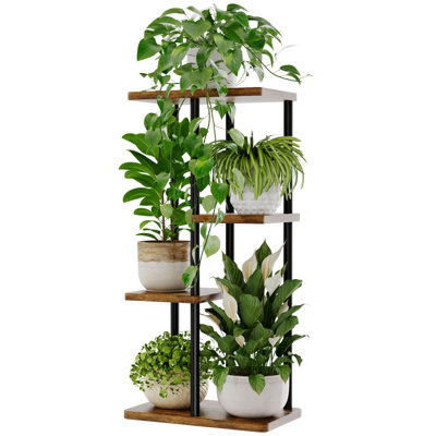 Plant Stand Indoor, Corner 4 Tier Metal Plant Shelf For Multiple Plants, Tiered Flower Pot Stands For Patio Garden Balcony Living Room Bedroom, Brown by George Oliver