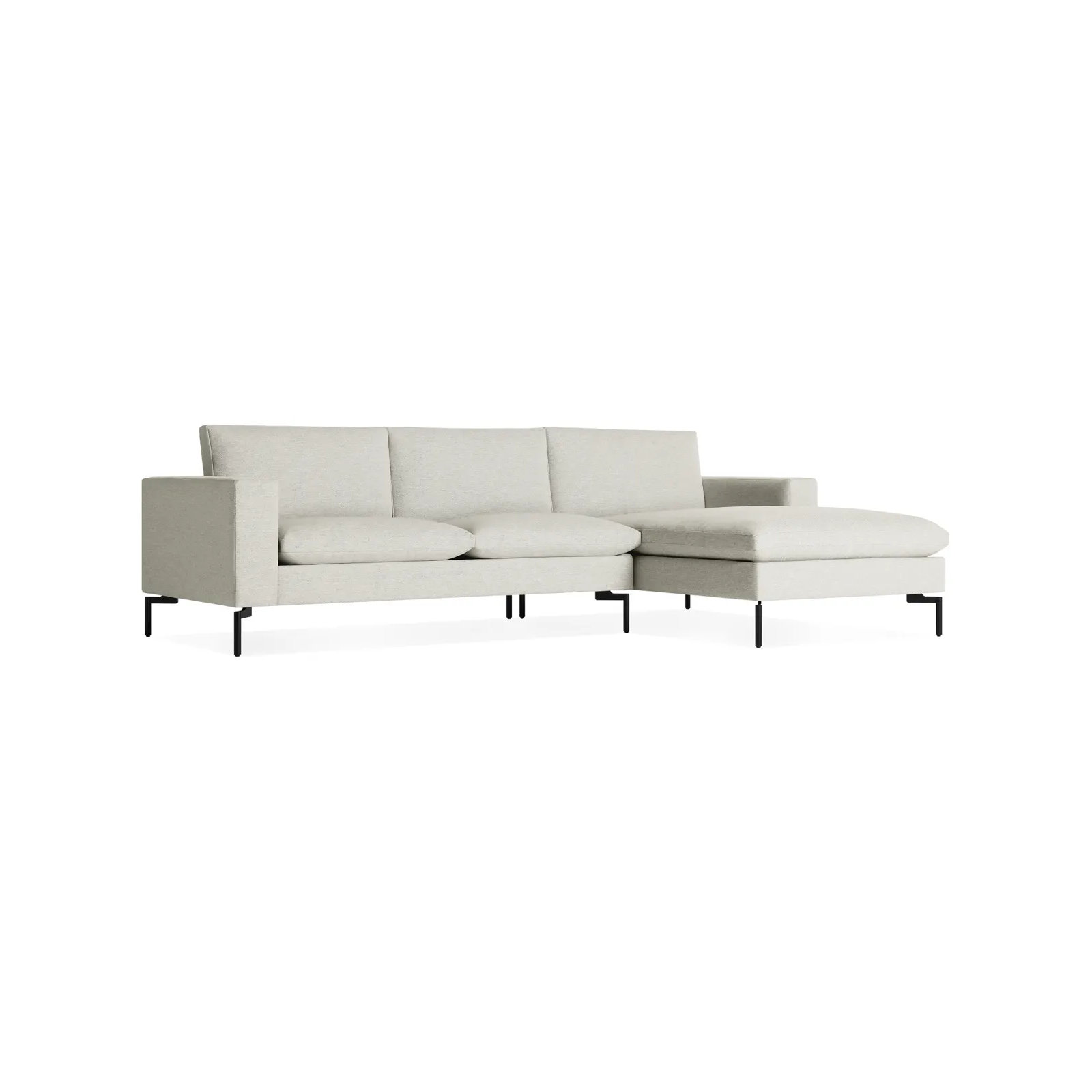 New Standard Upholstered Chaise L-Sectional, Right Hand Facing, Black, Maharam Mode/Clavicle 100% Polyester