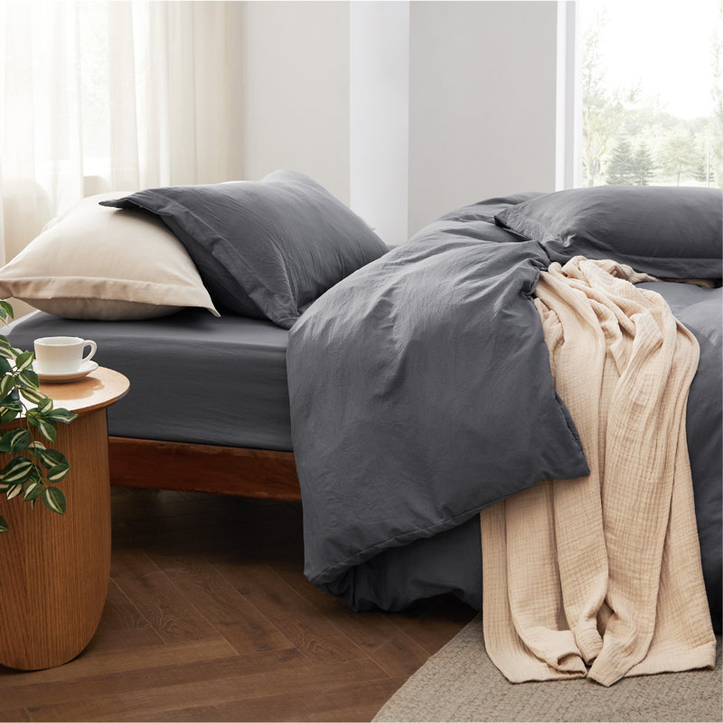  Ensemble de literie pour très grand lit avec drap-housse - Ensemble de literie extra doux en coton prélavé 4 pièces