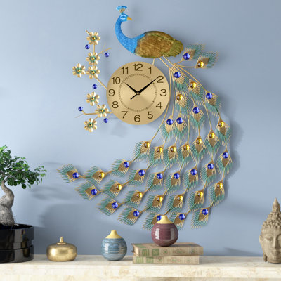 Très grande horloge murale paon Shala