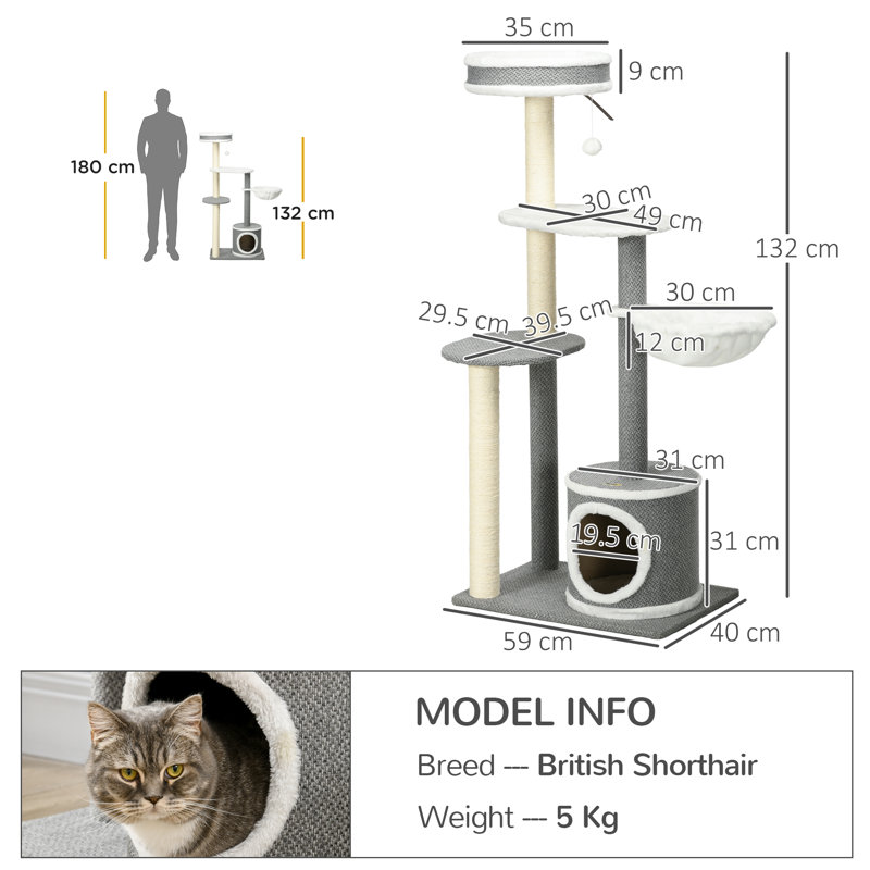 Cat Tree, 132cm H x 59cm W x 40cm D