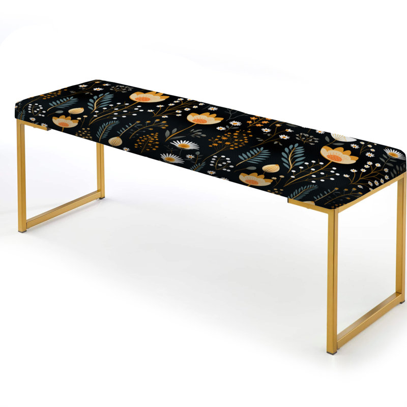 Banc floral rembourré or, Charme de jardin rustique noir et jaune