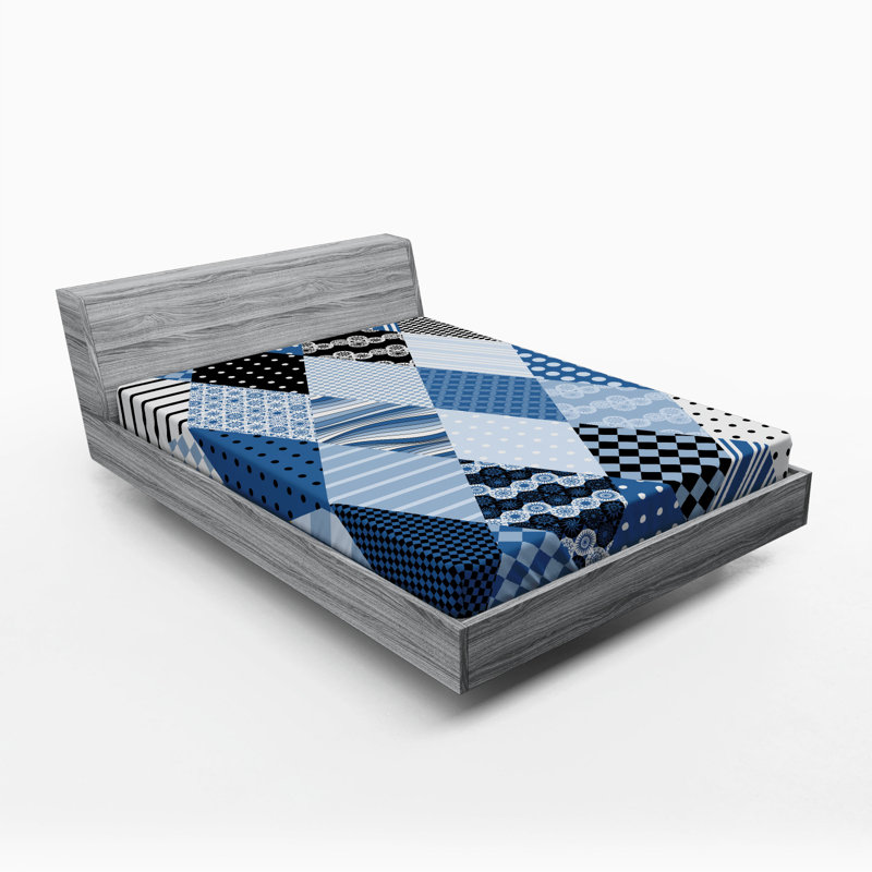 Microfiber Geometric Fitted Sheet, Queen Fitted Sheet