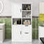 Armoire de rangement pour salle de bain avec tablette réglable, 2 tiroirs, tablette ouverte et dispositif anti-basculement