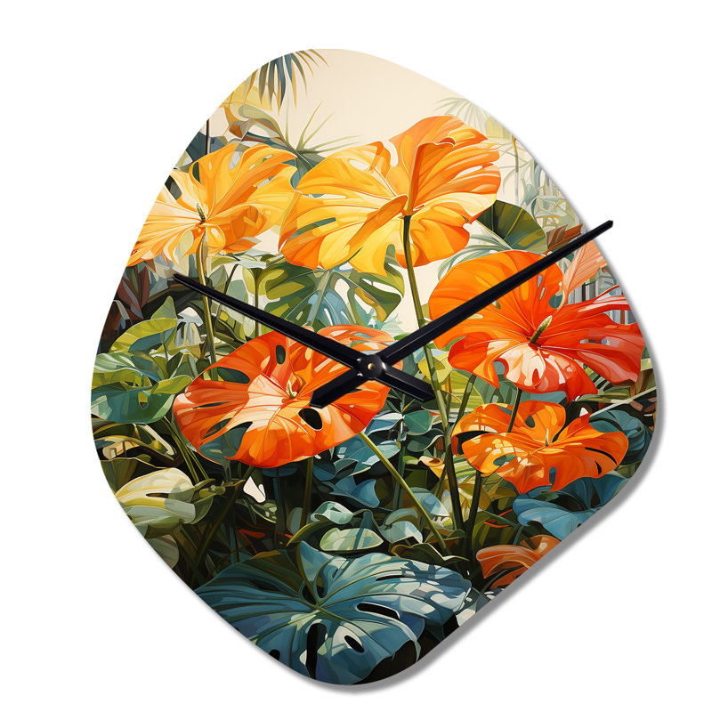 Elvin - Grande horloge murale orange en forme de nébuleuse - forme unique, Grand