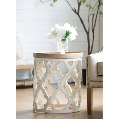 Table d'appoint 23 po blanc vieilli, décontracté et chic, bois de sapin, 19,7 x 19,7 x 23 po, 9,9 lb, style champêtre français, touche élégante et traditionnelle américaine