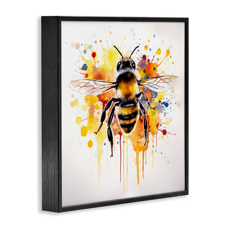 Aquarelle de style abeille, estampe numérique par Petal Prints Design, Giclée encadrée noir minuit, H 17 po x l 17 po