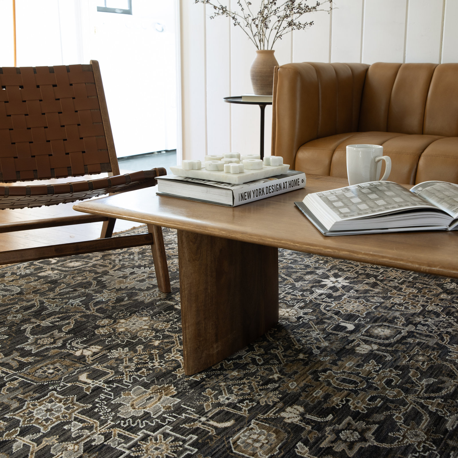 Abena Charcoal Tan Borderless Oriental Wool Rug, Runner 2'6" x 10'