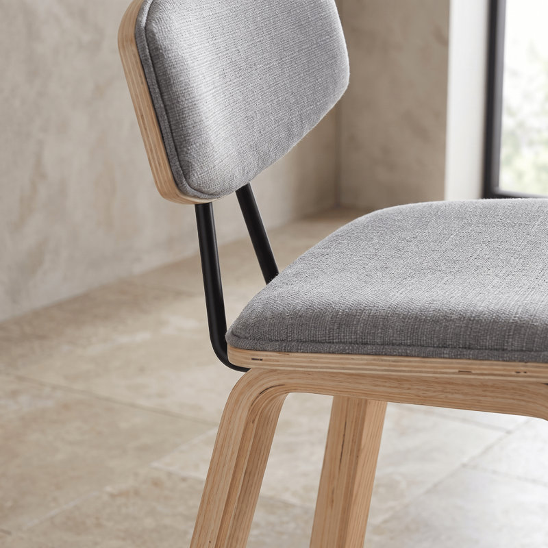 Bilgin Payton Modern Bar or Counter Height Stool with Upholstered Seat and Wood Frame, Oak, Gray